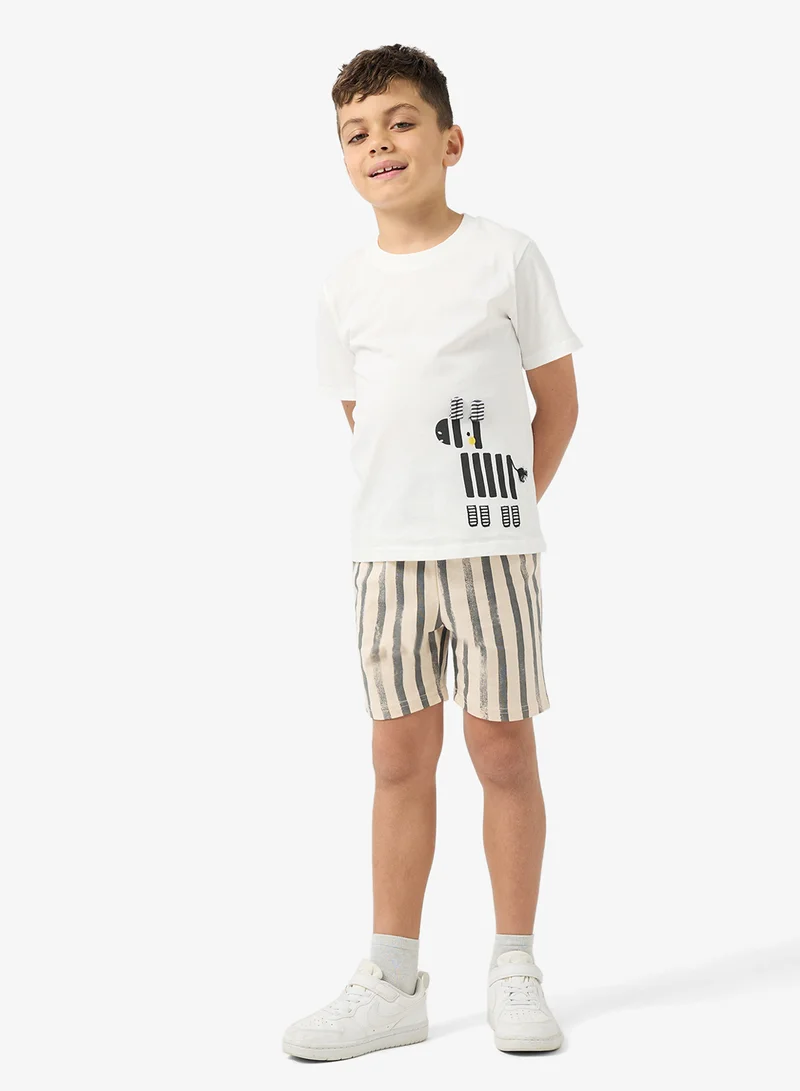 Pinata  Cute Dog Printed Tshirt and Stripe Shorts Set for Men | Best Price UAE